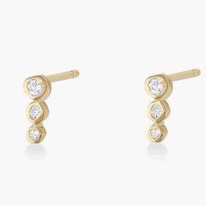 CUTE Climber Stud Earrings Cubic Zirconia Bezel 14K Gold Plated Hypoallergenic